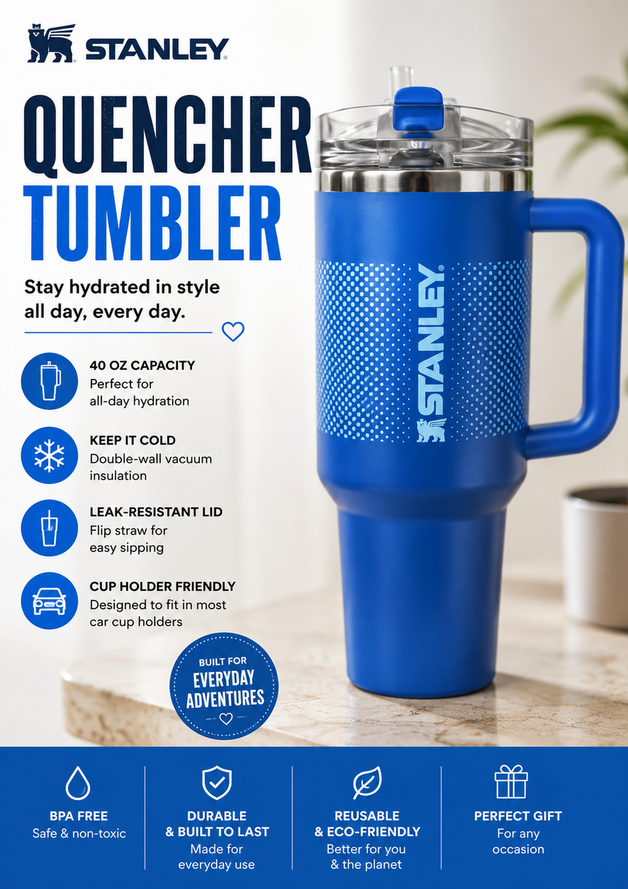 Royal Blue Quencher Cup 40oz | Flip Straw
