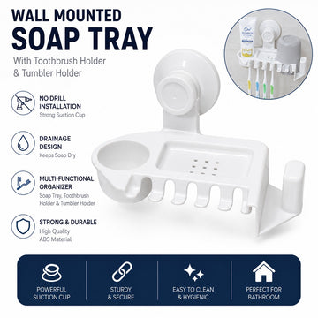 Multifunctional Bathroom Soap Tray 3 in 1 Suction Cup