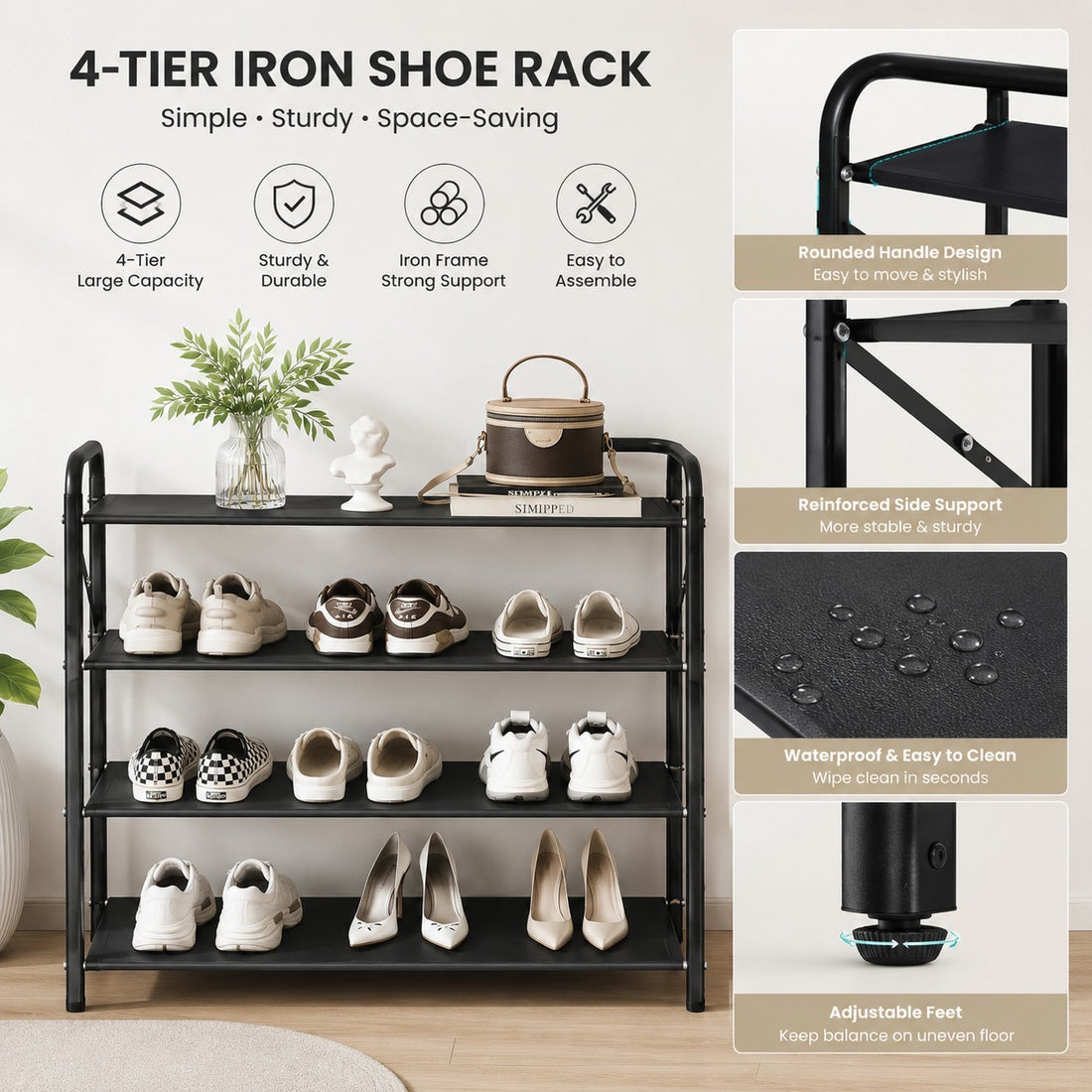 *High-Quality Iron Shoe Rack 26x9x27 inches*