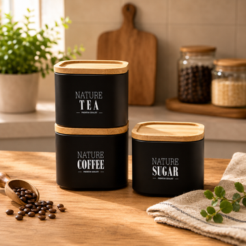 Square stackable tea,coffee and sugar jars set
Matrial: Metal