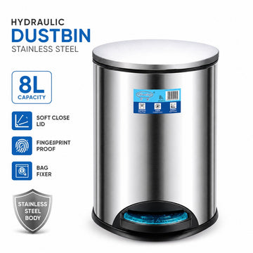 SS Hydraulic Dustbin 8L with Removable Bin