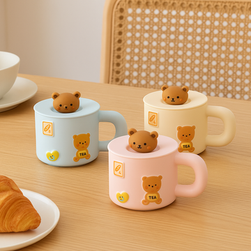Ceramic Cute Bear Mug with Lid