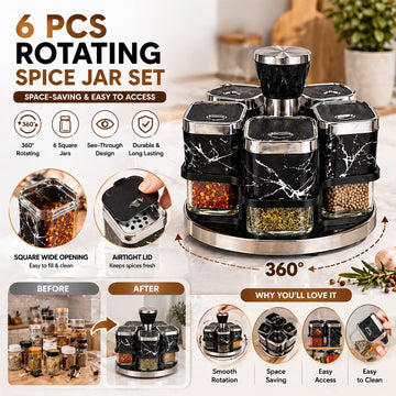Luxurious 6 Piece Glass Spice Set Rotating