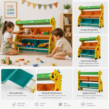 Children Wooden Rack with 4 Plastic Baskets - Heavy Duty