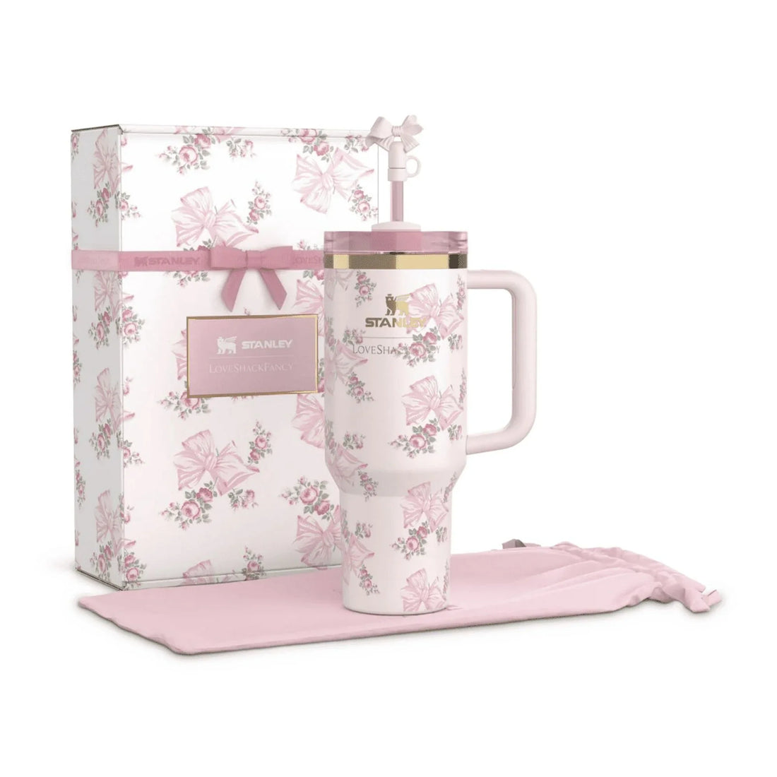 The Stanley X LoveShackFancy Holiday Quencher | 40 OZ - Rosa Beaux Pink - Gift Box
