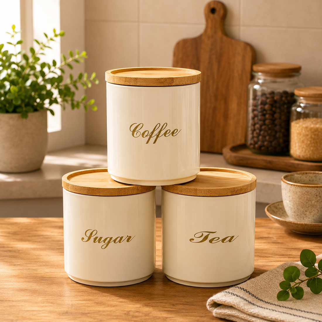 3pcs tea coffee and sugar airtight
Matrial: Metal.
