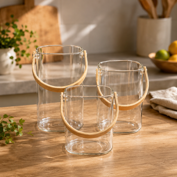 Square multipurpose glass buckets available in three sizes