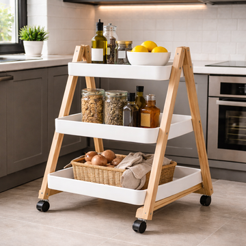 Danny Home Foldable Wooden 3-Tier Storage Trolley with Wheels