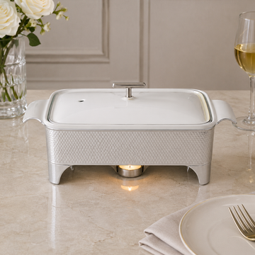 Brilliant Modern Silver Rectangular Chafing Dish with Candle Stand