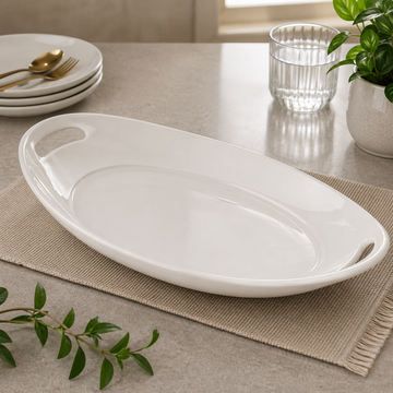 Brilliant 14-Inch Oval Ceramic Serving Plate with Handles