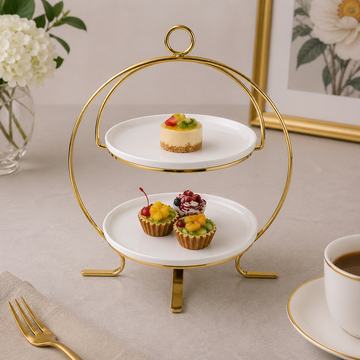 Brilliant 2-Tier 8.25-Inch Round Serving Stand with Ceramic Plates