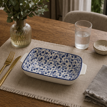 Danny Home Premium 11" Porcelain Serving Bowl – Blue Floral Classic Design