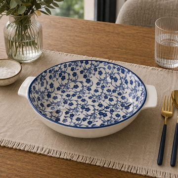 Danny Home Premium 9" Round Porcelain Bowl – Blue Flower Classic Design