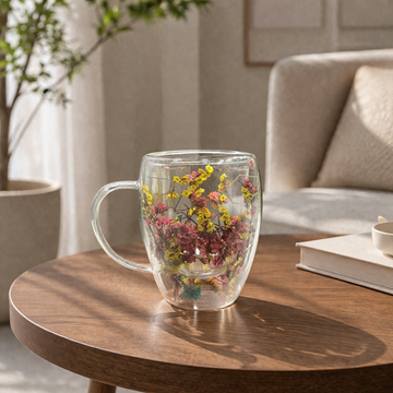 Double Wall Glass Flower Mug (350ml)