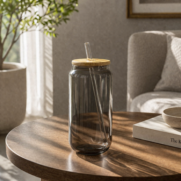 Mason Jar With Clear Straw (Smoke)
