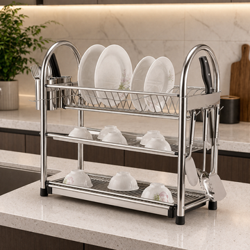 3-Tier Stainless Steel Dish Drying Rack with Utensil Holder