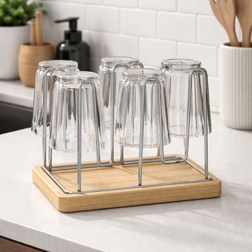Glass Stand With Wooden Base