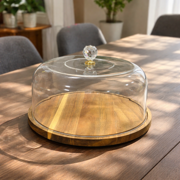 Premium Wooden Cake Stand with Acrylic Dome Cover