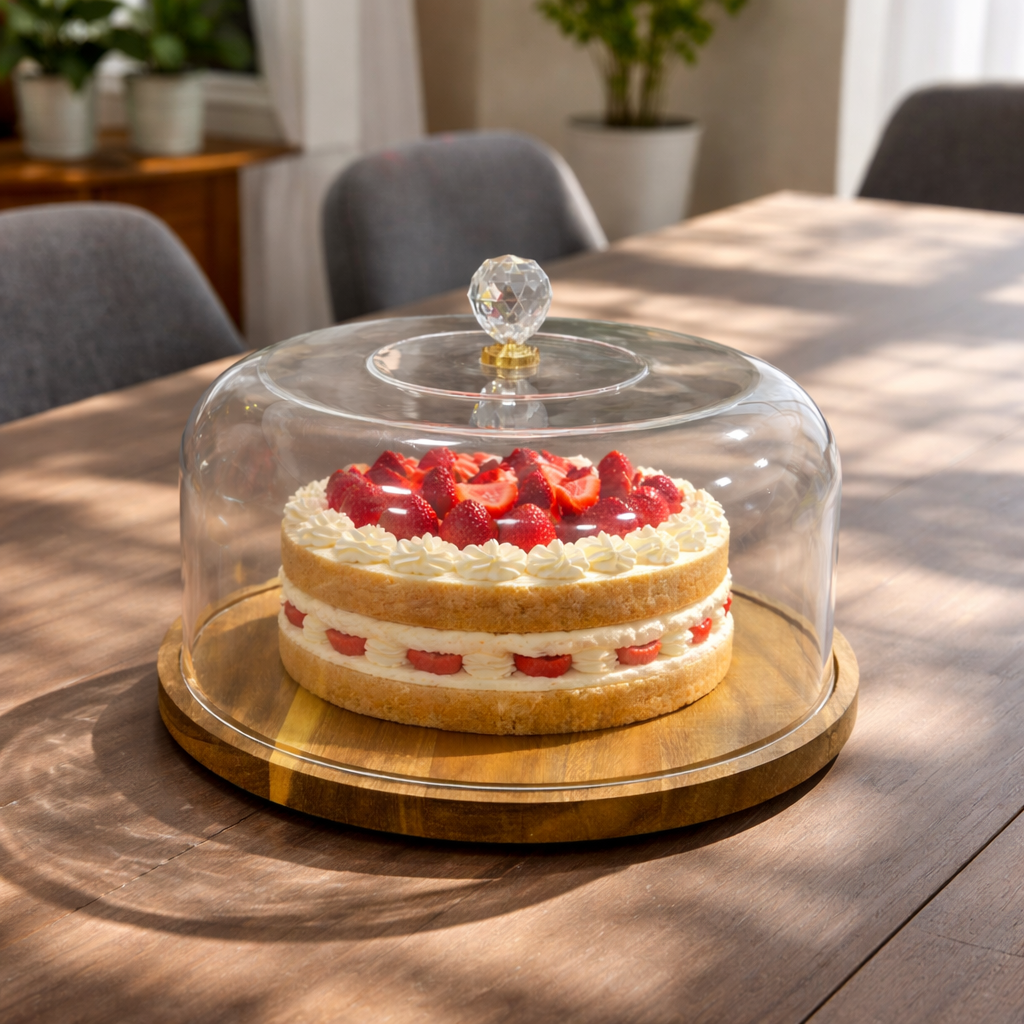 Premium Wooden Cake Stand with Acrylic Dome Cover