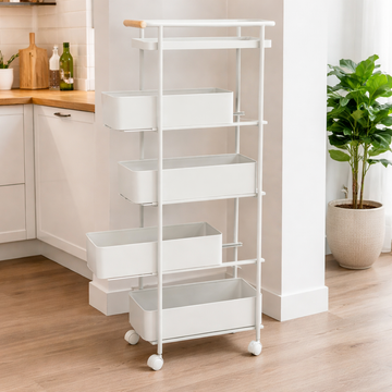 Binca 5 Layer Metal Utility Trolley with Sliding Drawers - White