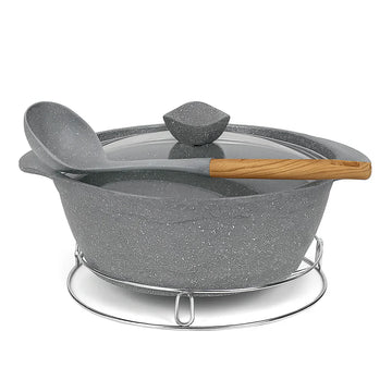 Kung Fu Master Non-Stick Cooking Pot with Induction Plate, Iron Stand & Spoon - 28cm
