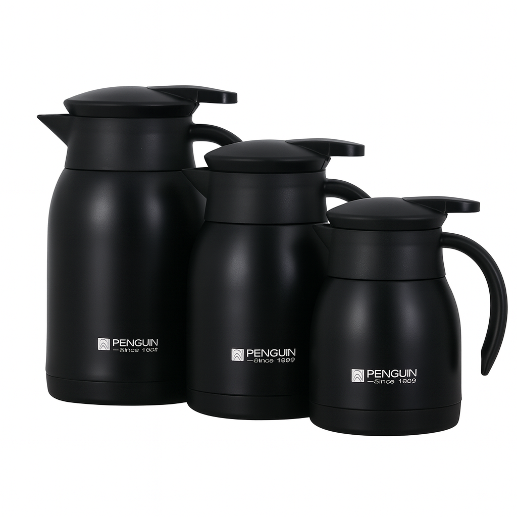 Penguin Stainless Steel Thermos Coffee Pot Vacuum Flask - Black