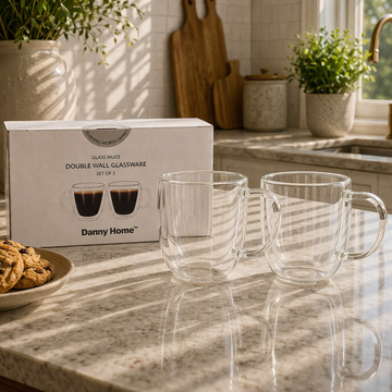 Danny Home Double Walled Glass Mug with Handle 150ml - 2Pcs Set