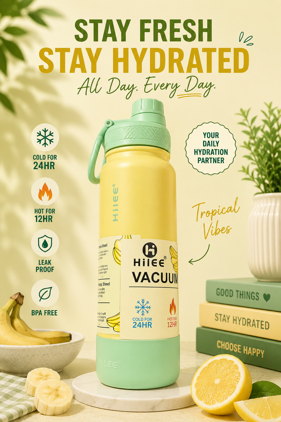 Hilee Tropical Vacuum Insulated Water Bottle – 24Hr Cold & 12Hr Hot
