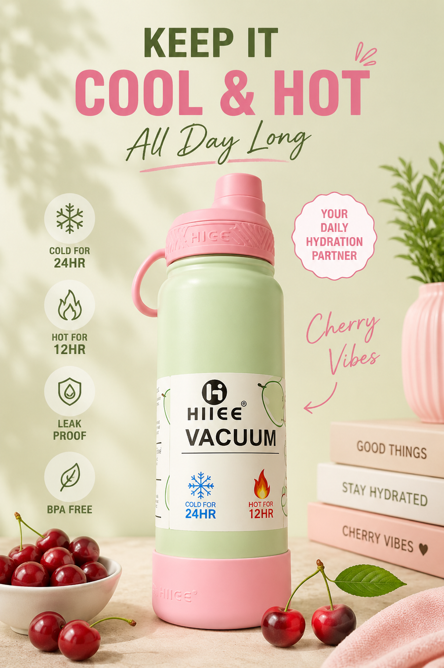 Hilee Tropical Vacuum Insulated Water Bottle – 24Hr Cold & 12Hr Hot