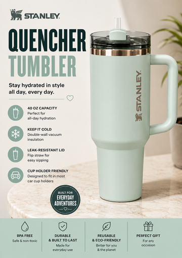 Pastel Green Quencher Cup 40oz | Flip Straw