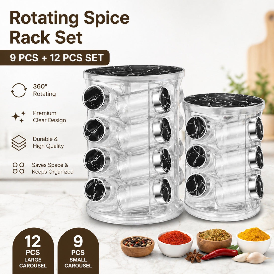 Spice Carousel 9, 12 Pieces Glass - 360 Rotating