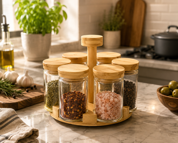 Round revolving masala set 6 bottles.