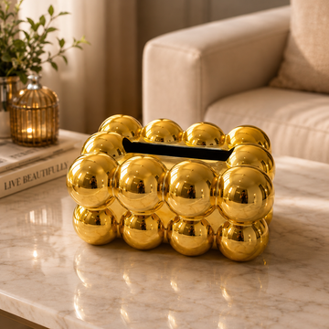 Luxury Bubble Tissue Box Holder | Modern Decorative Tissue Case | Golden