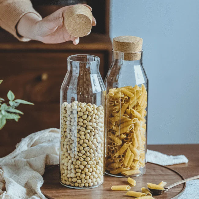 1 Liter Glass Bottle With Cork Lid - Linning