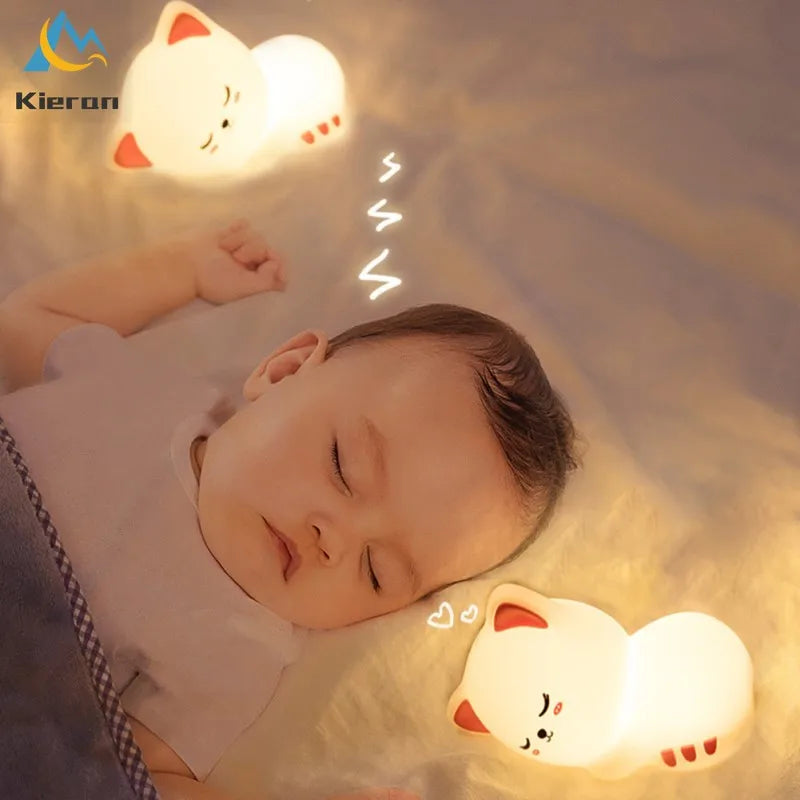 Soft Silicone Cat Seven Colors LED Night Lights USB Rechargeable