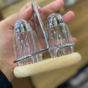 Pepper & Salt Shaker Set Wooden Base
