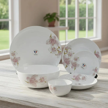26-Piece Opalware Dinner Set with Pink Floral Design