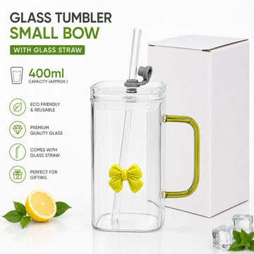 Bow Glass Tumbler with Glass Straw 400ml