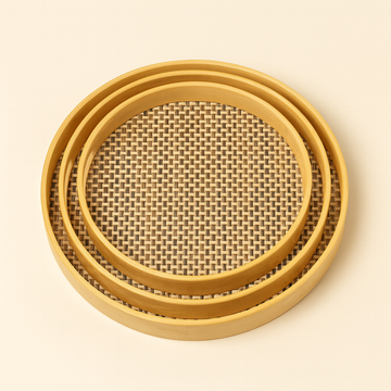3-Piece Round Bamboo & Rattan Serving Tray Set