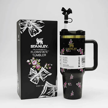 The Floral Quencher H2.0 FlowState™ Tumbler | 40 OZ | Black