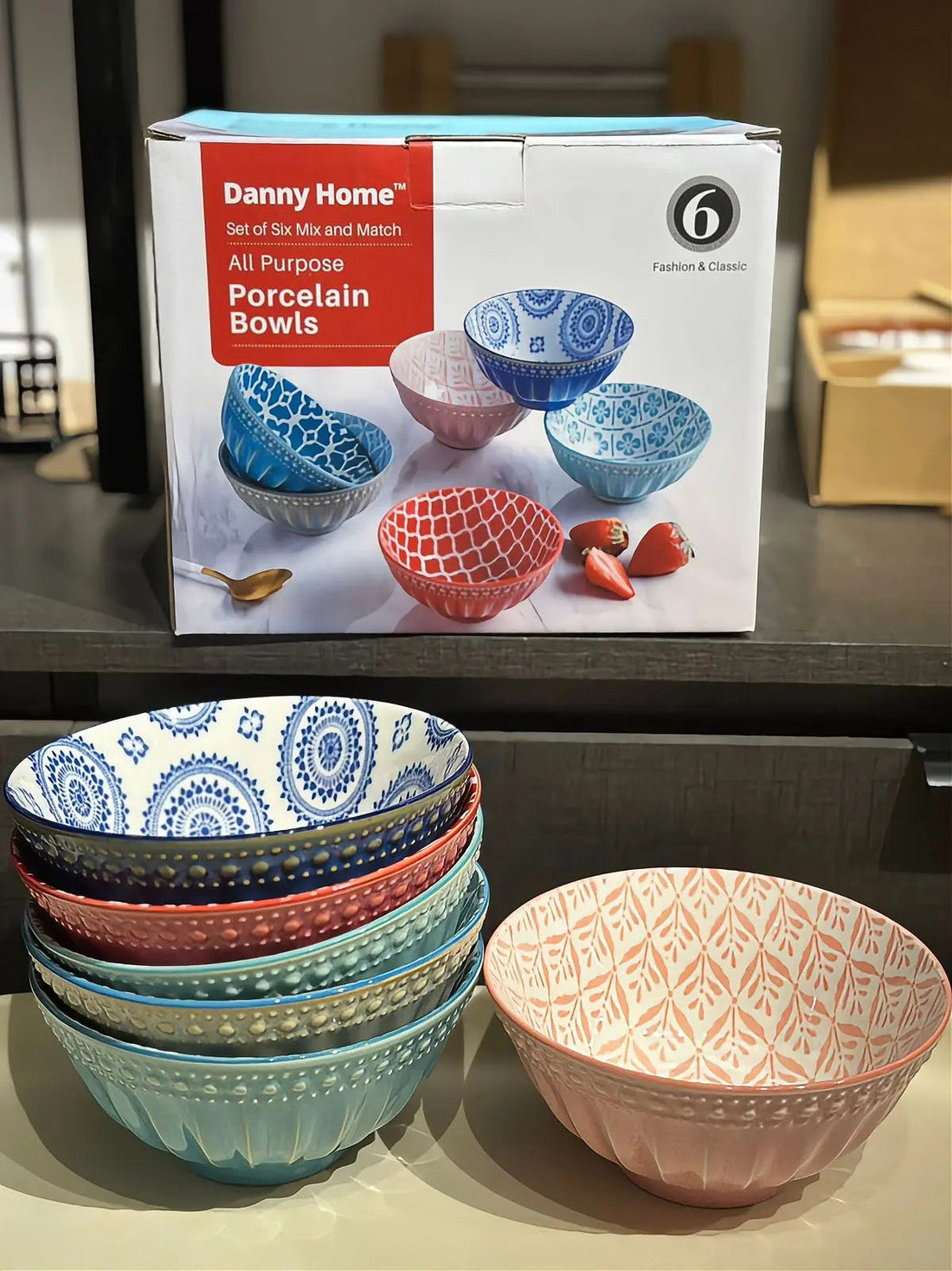 Danny Home Bohemian Design Soup Bowls 6pcs 8inch