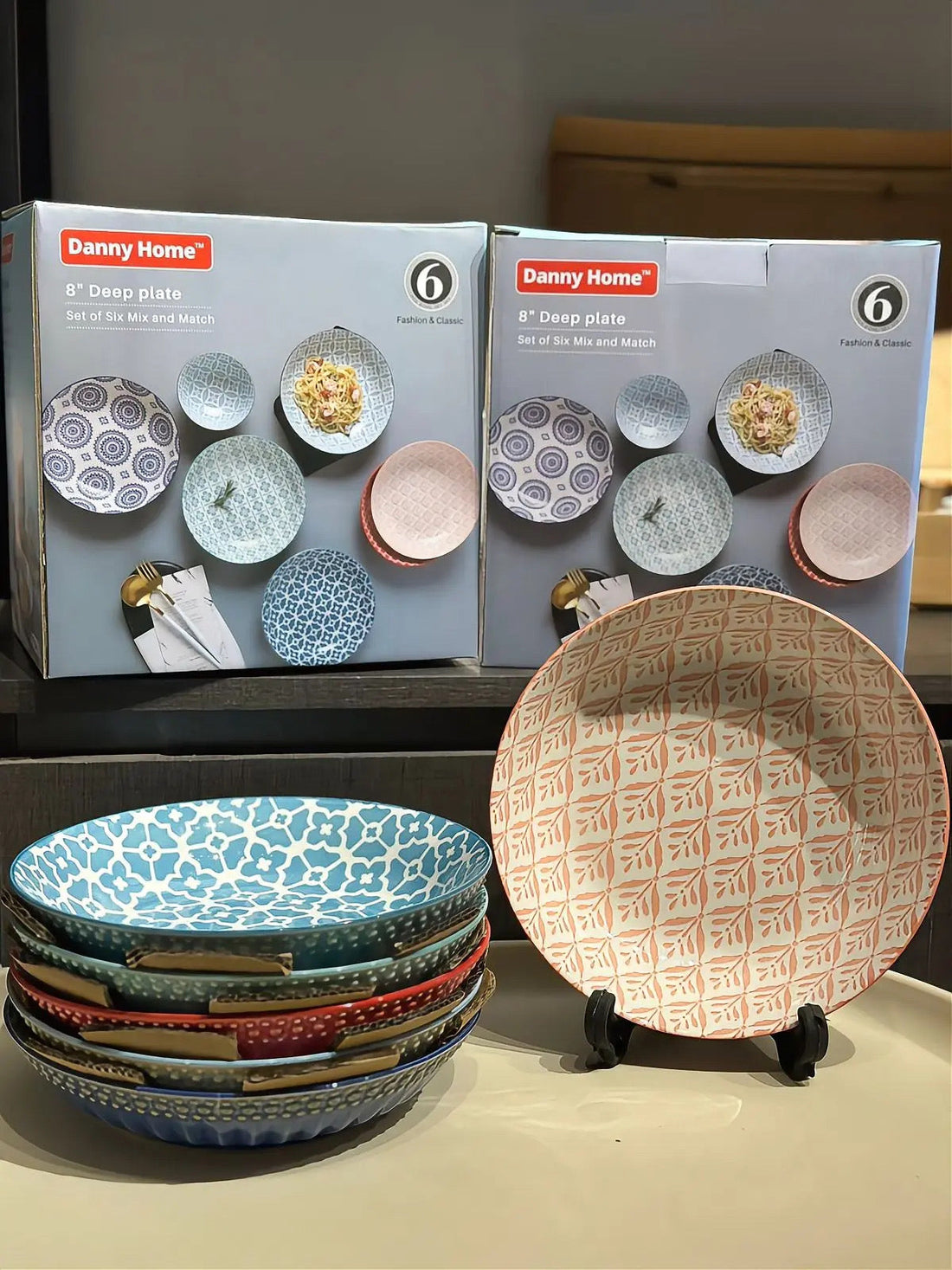 Danny Home Bohemian Design Pasta Bowls 6pcs 8inch