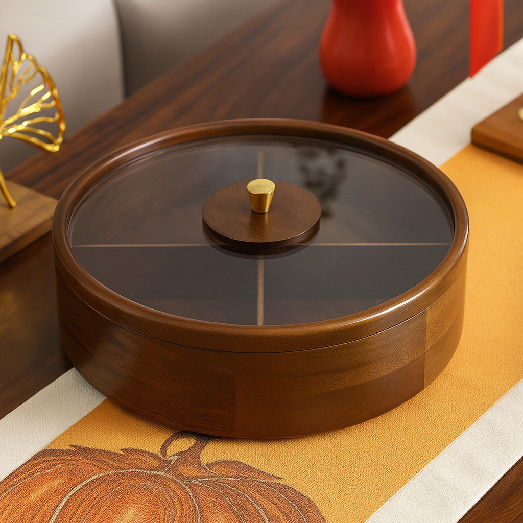 Classic Wooden Dry Fruit Box with Glass Lid