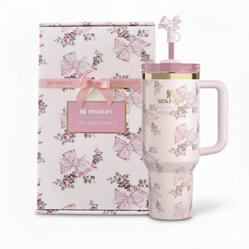 The Stanley X LoveShackFancy Holiday Quencher | 40 OZ - Rosa Beaux Pink - Gift Box